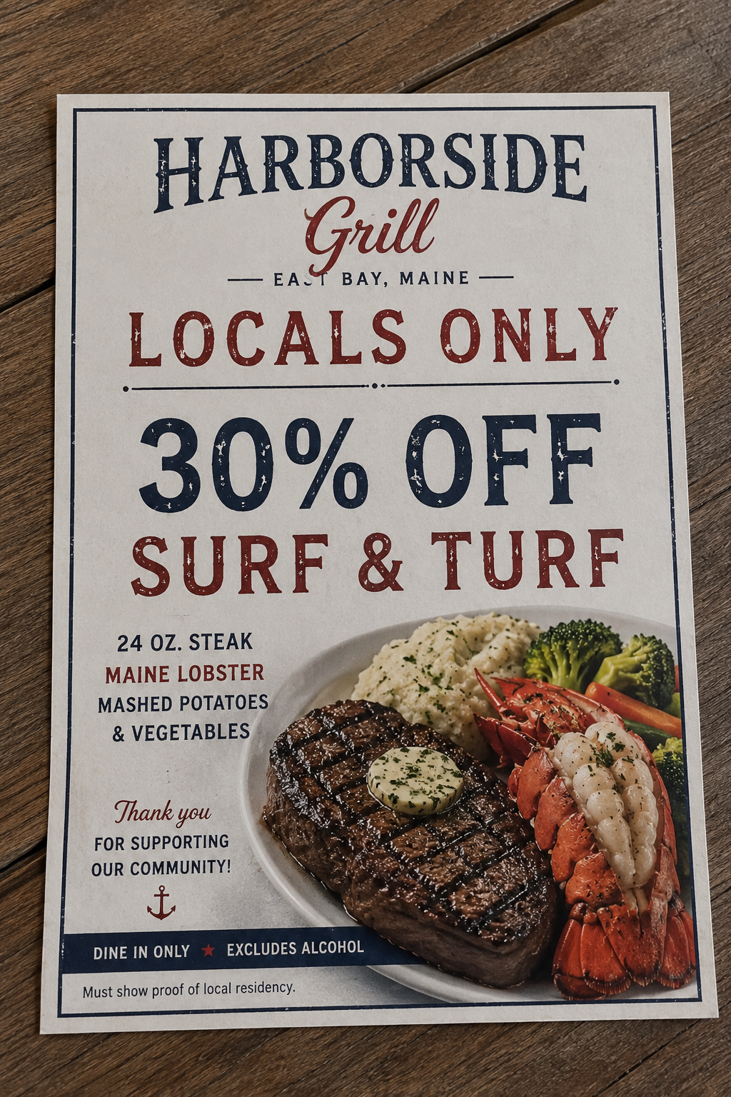 Harborside – 30% OFF Surf & Turf for Locals!